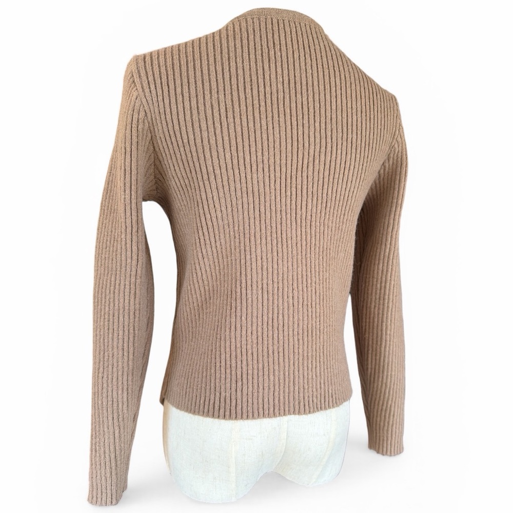 Commense Ribbed Cardigan Camel Button Front Split Hem Minimalist Size S - Picture 7 of 12